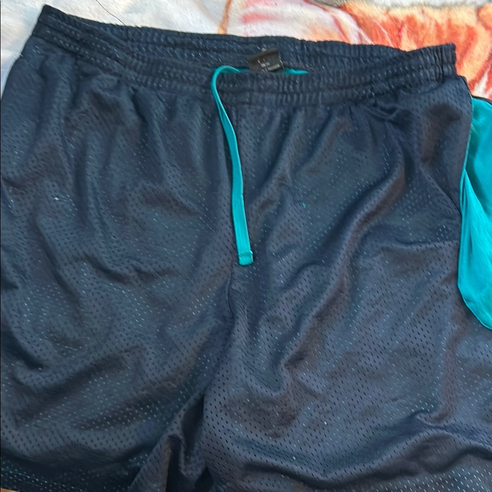 Men's Black and Teal Shorts